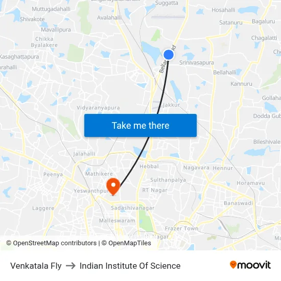Venkatala Fly to Indian Institute Of Science map