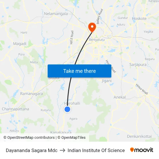 Dayananda Sagara Mdc to Indian Institute Of Science map