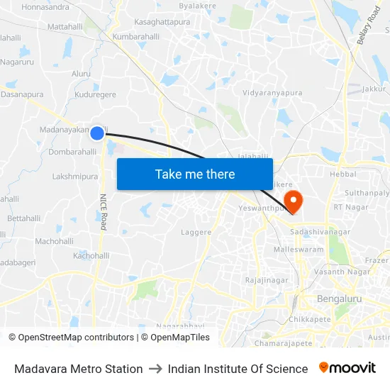 Madavara Metro Station to Indian Institute Of Science map