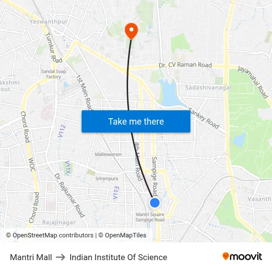 Mantri Mall to Indian Institute Of Science map