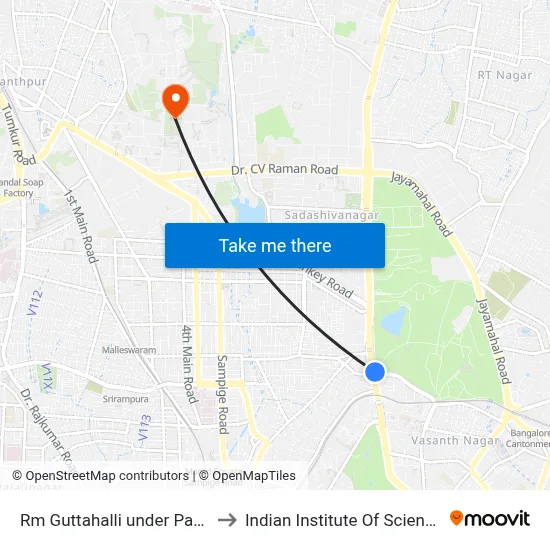 Rm Guttahalli under Pass to Indian Institute Of Science map