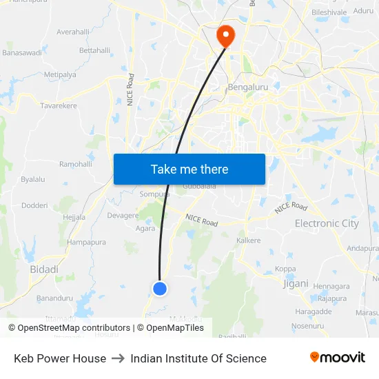 Keb Power House to Indian Institute Of Science map