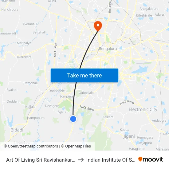 Art Of Living Sri Ravishankar Ashram to Indian Institute Of Science map