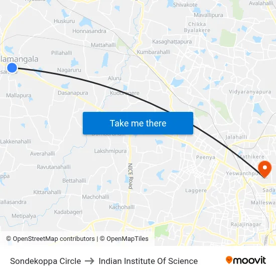 Sondekoppa Circle to Indian Institute Of Science map
