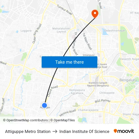 Attiguppe Metro Station to Indian Institute Of Science map