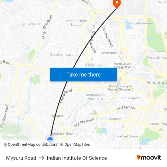 Mysuru Road to Indian Institute Of Science map