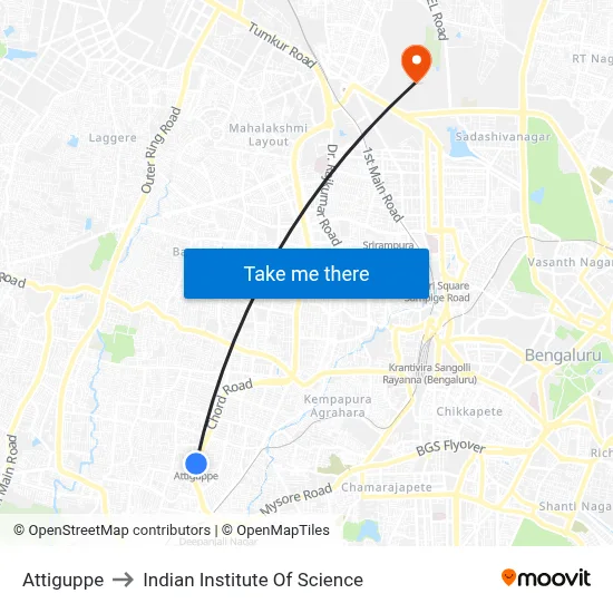 Attiguppe to Indian Institute Of Science map