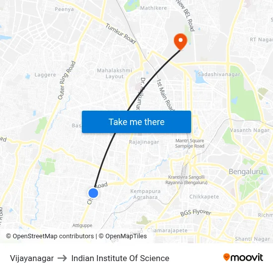 Vijayanagar to Indian Institute Of Science map