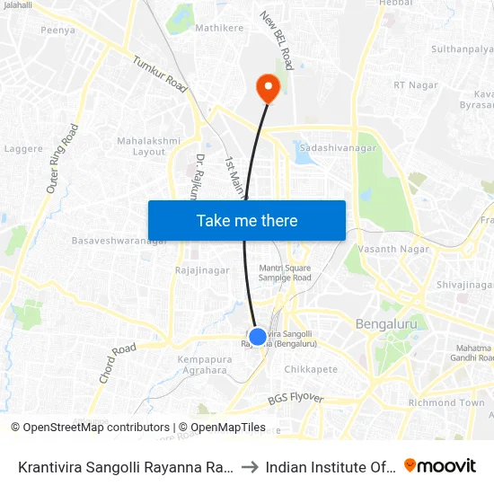 Krantivira Sangolli Rayanna Railway Station to Indian Institute Of Science map