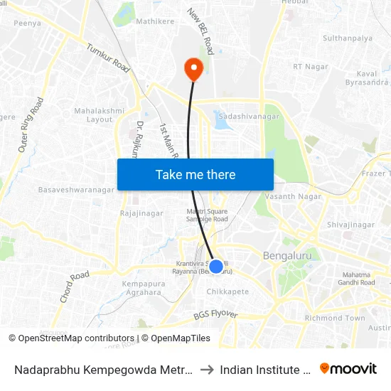 Nadaprabhu Kempegowda Metro Station, Majestic to Indian Institute Of Science map