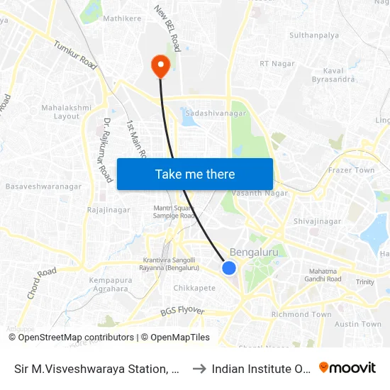 Sir M.Visveshwaraya Station, Central College to Indian Institute Of Science map