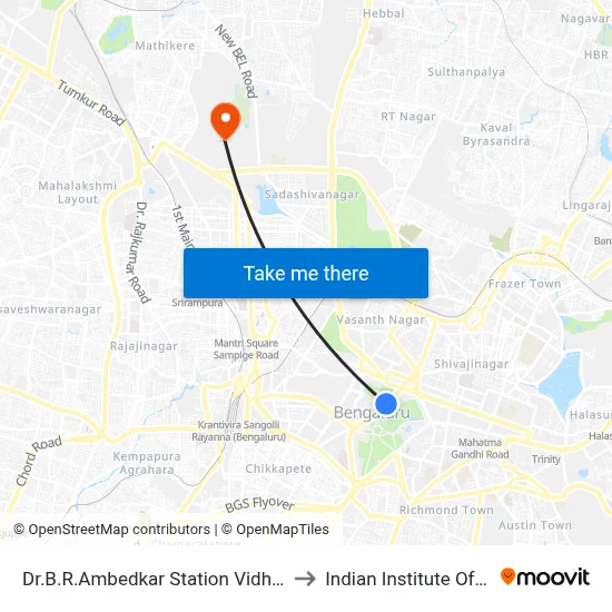 Dr.B.R.Ambedkar Station Vidhana Soudha to Indian Institute Of Science map