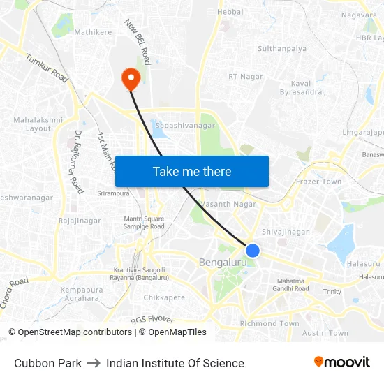 Cubbon Park to Indian Institute Of Science map