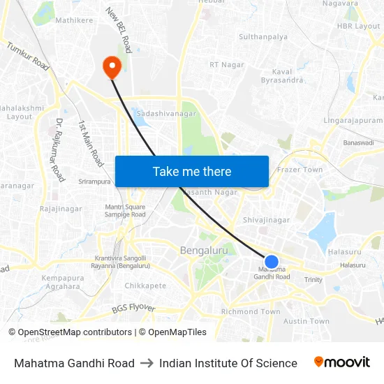 Mahatma Gandhi Road to Indian Institute Of Science map