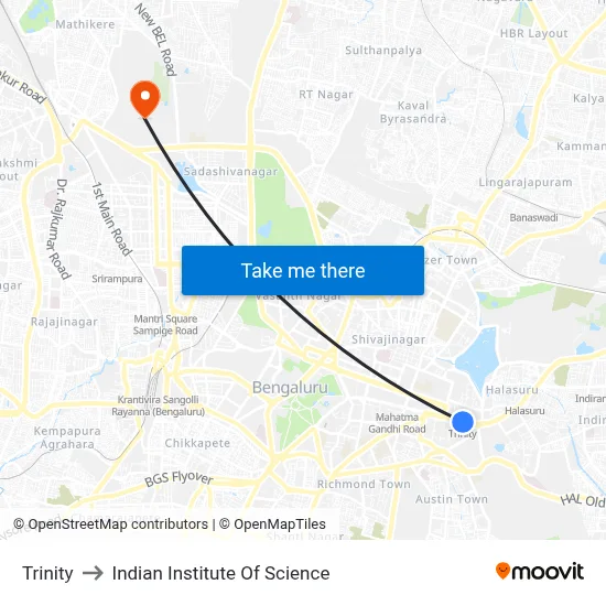 Trinity to Indian Institute Of Science map