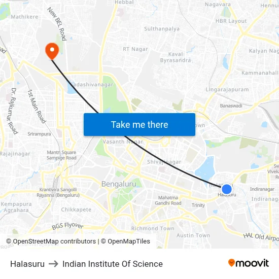 Halasuru to Indian Institute Of Science map