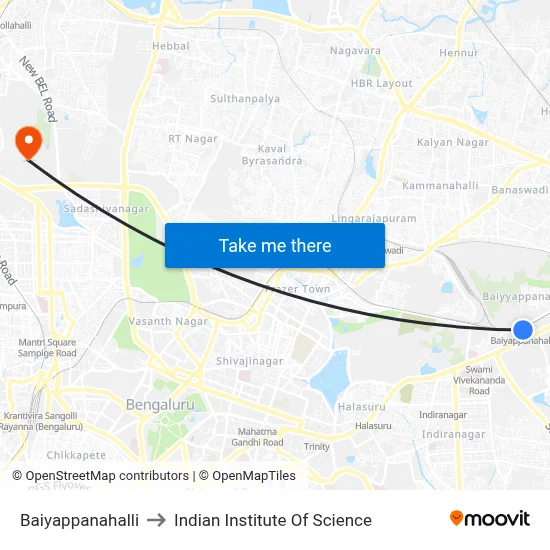 Baiyappanahalli to Indian Institute Of Science map