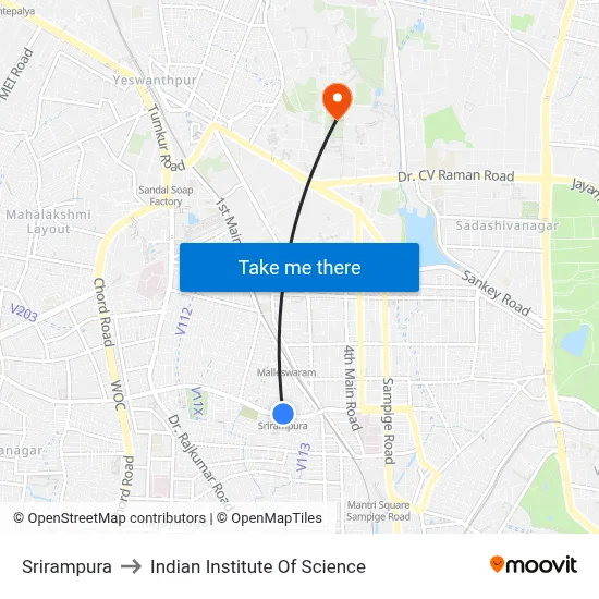 Srirampura to Indian Institute Of Science map