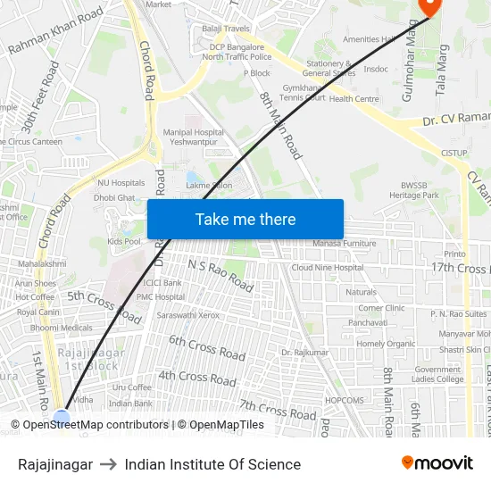 Rajajinagar to Indian Institute Of Science map