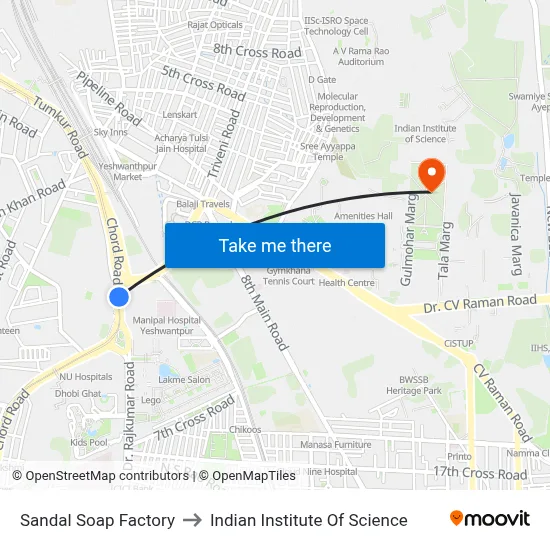 Sandal Soap Factory to Indian Institute Of Science map