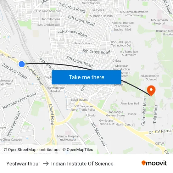 Yeshwanthpur to Indian Institute Of Science map