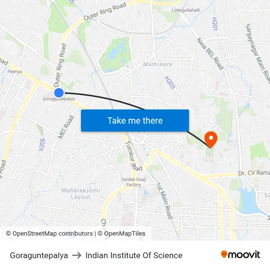 Goraguntepalya to Indian Institute Of Science map