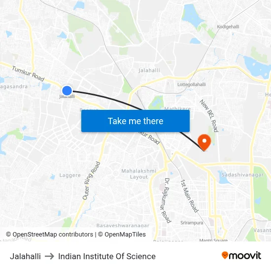Jalahalli to Indian Institute Of Science map