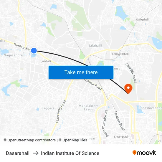 Dasarahalli to Indian Institute Of Science map
