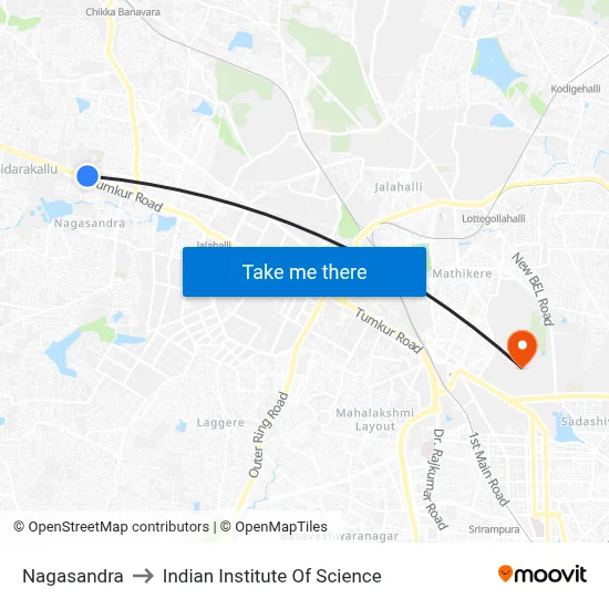 Nagasandra to Indian Institute Of Science map