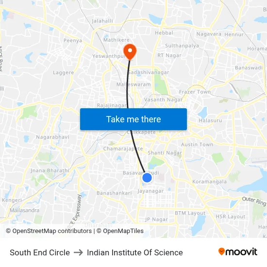 South End Circle to Indian Institute Of Science map