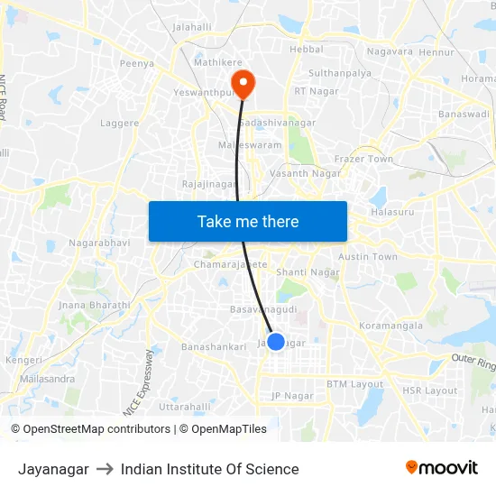 Jayanagar to Indian Institute Of Science map