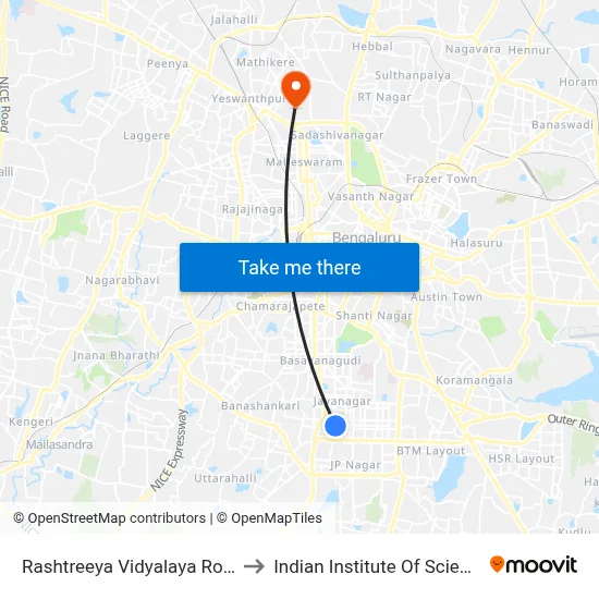 Rashtreeya Vidyalaya Road to Indian Institute Of Science map