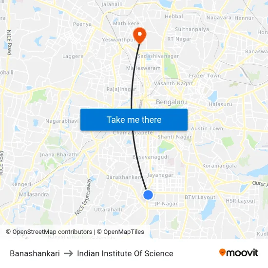 Banashankari to Indian Institute Of Science map