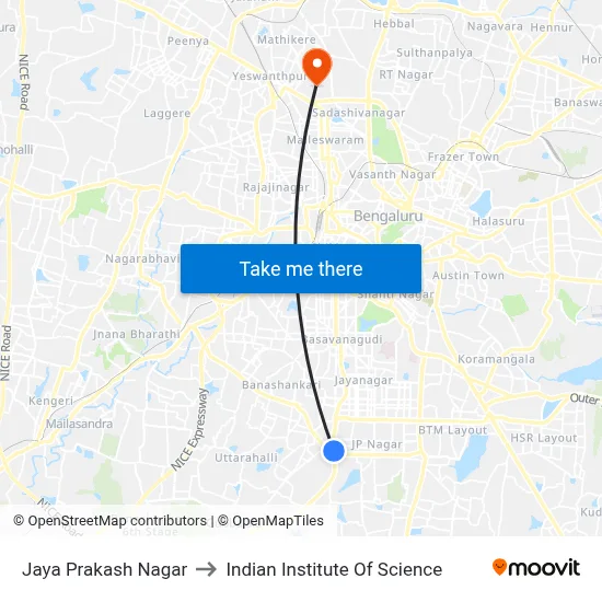 Jaya Prakash Nagar to Indian Institute Of Science map