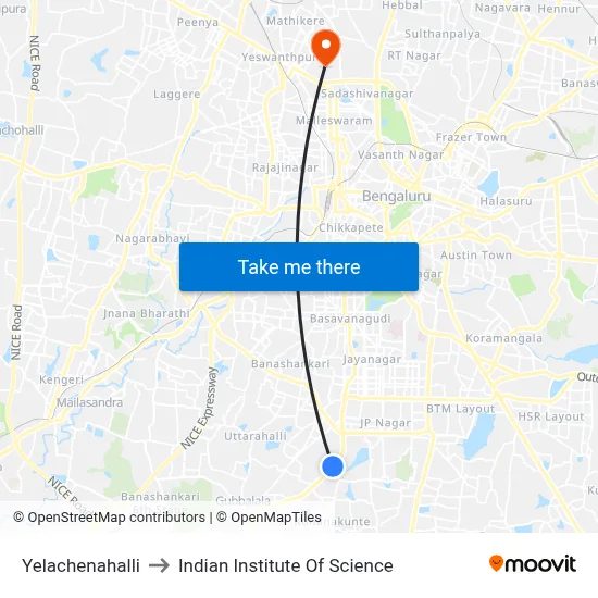 Yelachenahalli to Indian Institute Of Science map