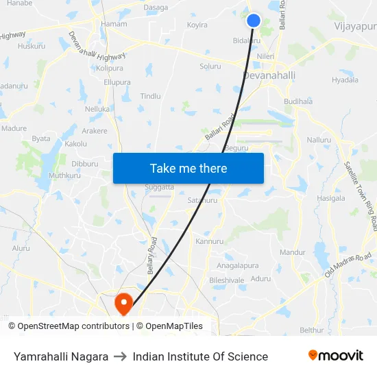 Yamrahalli Nagara to Indian Institute Of Science map