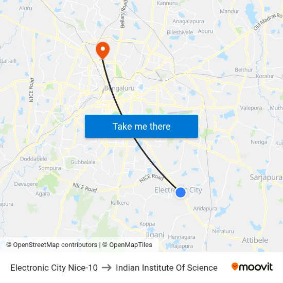 Electronic City Nice-10 to Indian Institute Of Science map