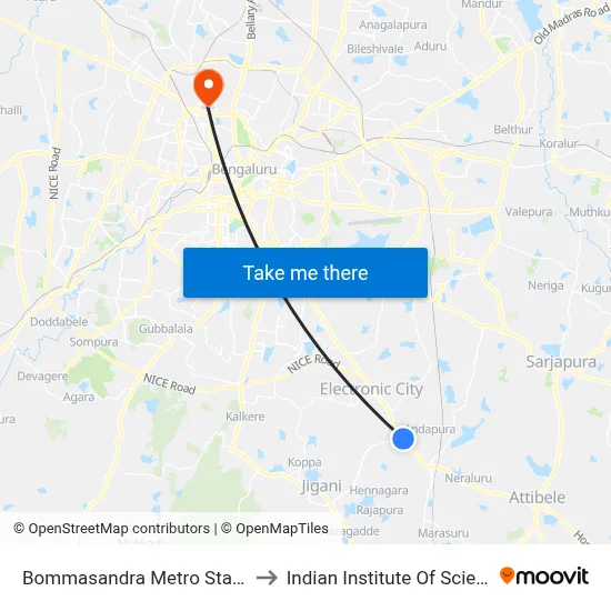 Bommasandra Metro Station to Indian Institute Of Science map