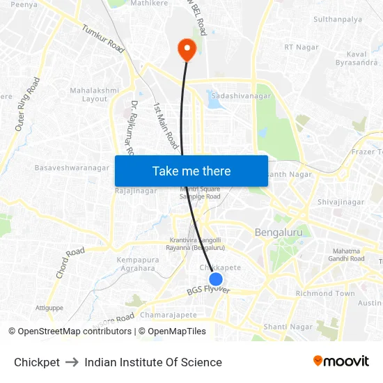 Chickpet to Indian Institute Of Science map