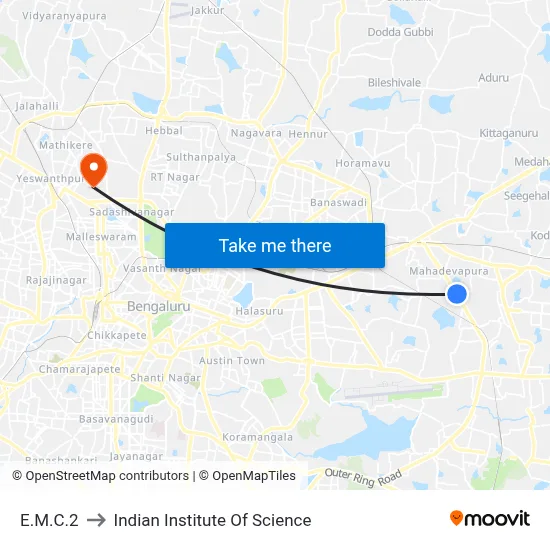 E.M.C.2 to Indian Institute Of Science map