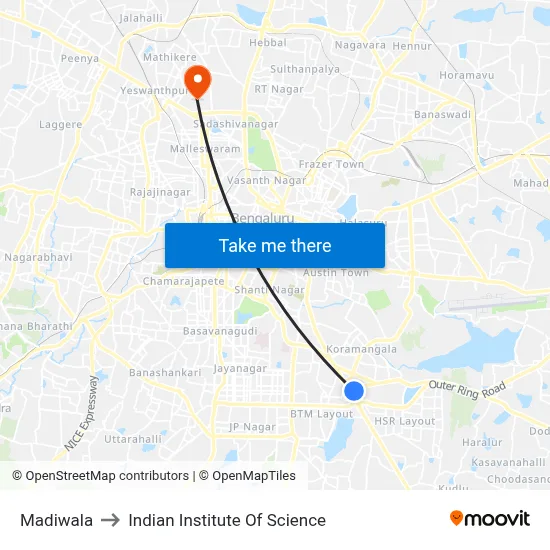 Madiwala to Indian Institute Of Science map