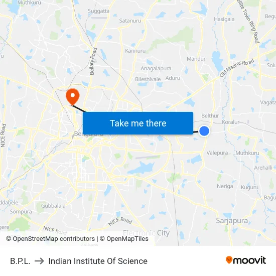 B.P.L. to Indian Institute Of Science map