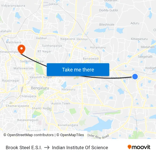 Brook Steel E.S.I. to Indian Institute Of Science map