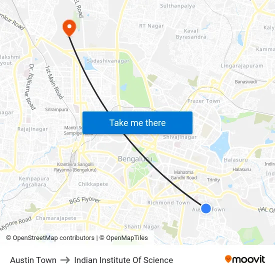 Austin Town to Indian Institute Of Science map