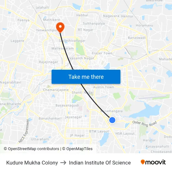 Kudure Mukha Colony to Indian Institute Of Science map