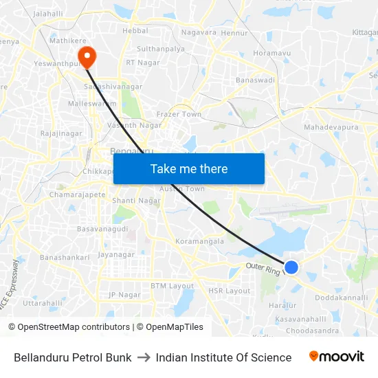 Bellanduru Petrol Bunk to Indian Institute Of Science map