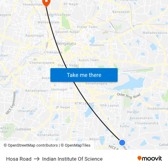 Hosa Road to Indian Institute Of Science map