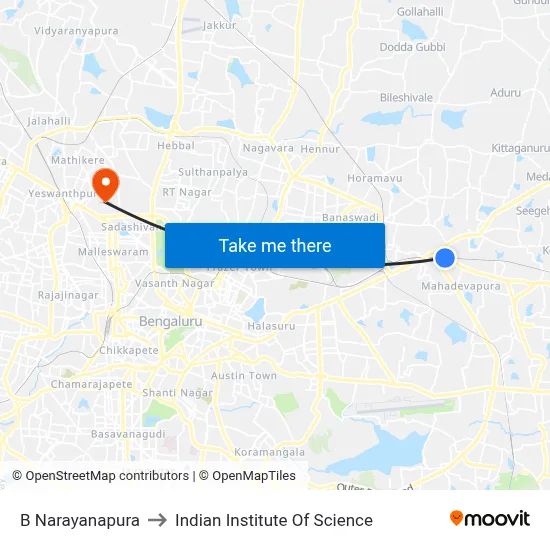 B Narayanapura to Indian Institute Of Science map