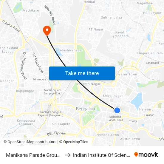 Maniksha Parade Ground to Indian Institute Of Science map