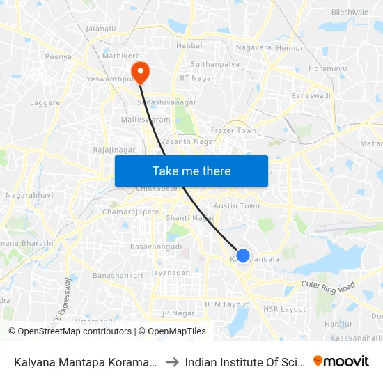 Kalyana Mantapa Koramangala to Indian Institute Of Science map
